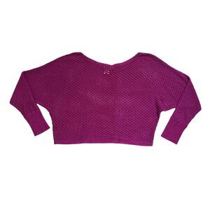 Love Cameron LA Fishnet Top Sweater Womens Large Purple Crochet Sheer Eyelet